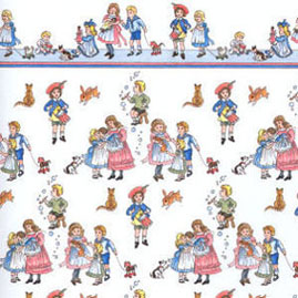 Dollhouse Miniature Wallpaper:1/2" Scale Children On White